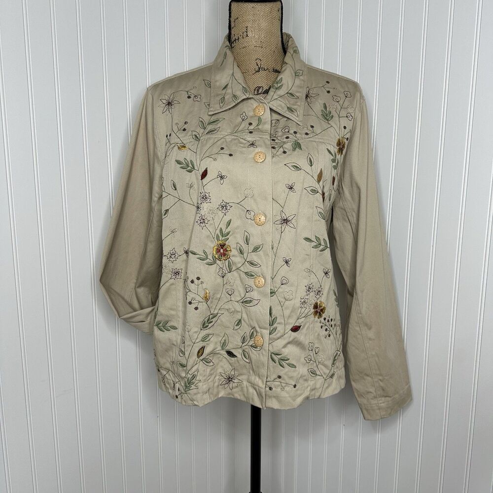 Tantrums Embroidered Floral Khaki‎ Jacket Size XL Vintage Fall Cottagecore Boho - Picture 16 of 16